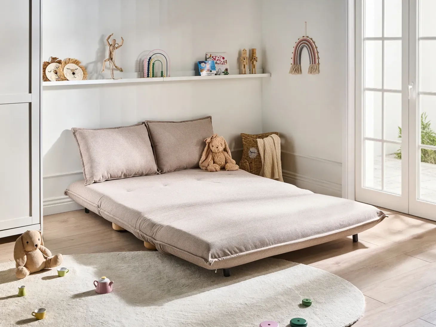 Discount Sofa rozkładana dla 2 osób ABISKO Len syntetyczny Beżowy Dzieci Sofy Z Funkcją Spania|Wszystkie Sofy
