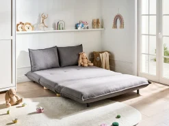 Discount Sofa rozkładana dla 2 osób ABISKO Len syntetyczny Ciemnoszary Dzieci Sofy Z Funkcją Spania|Wszystkie Sofy