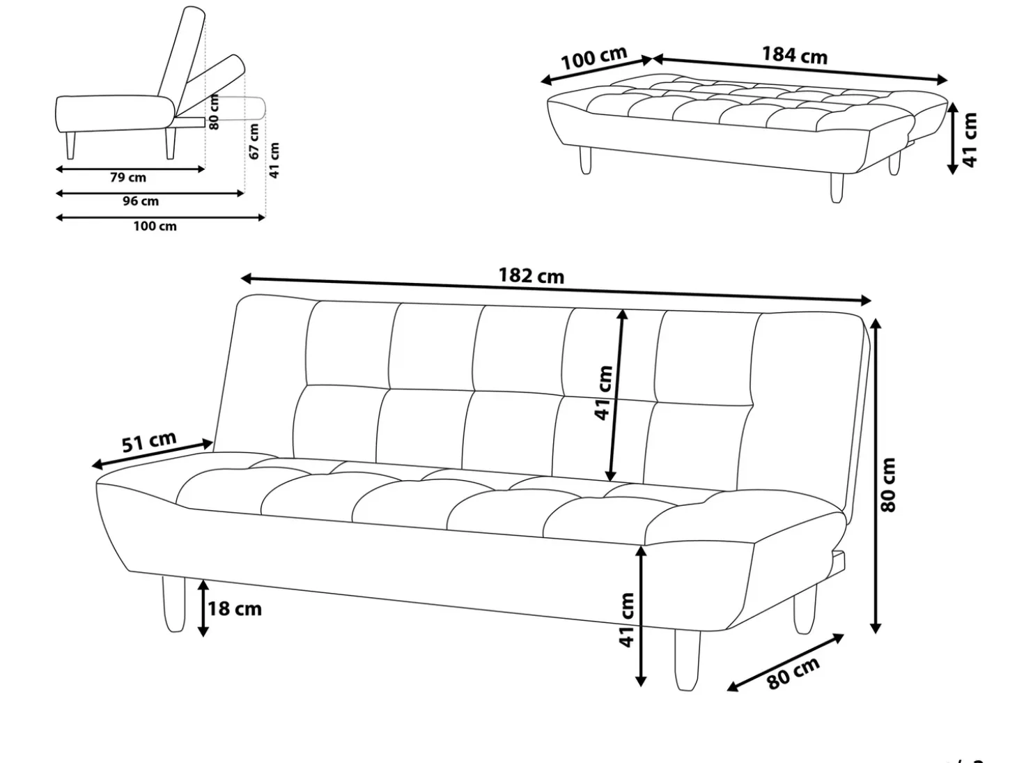 Sofa rozkładana dla 3 osób ALSTEN Ciemnoszary