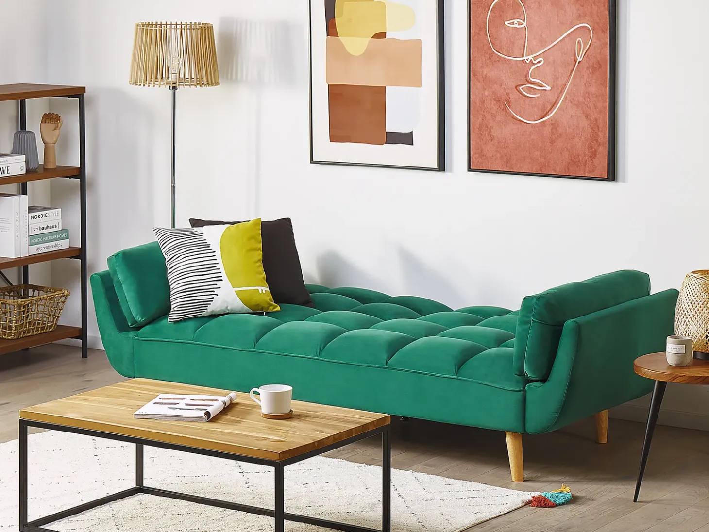 Hot Sofa rozkładana dla 3 osób ASBY Welur Zielony Sofy Z Funkcją Spania|Wszystkie Sofy