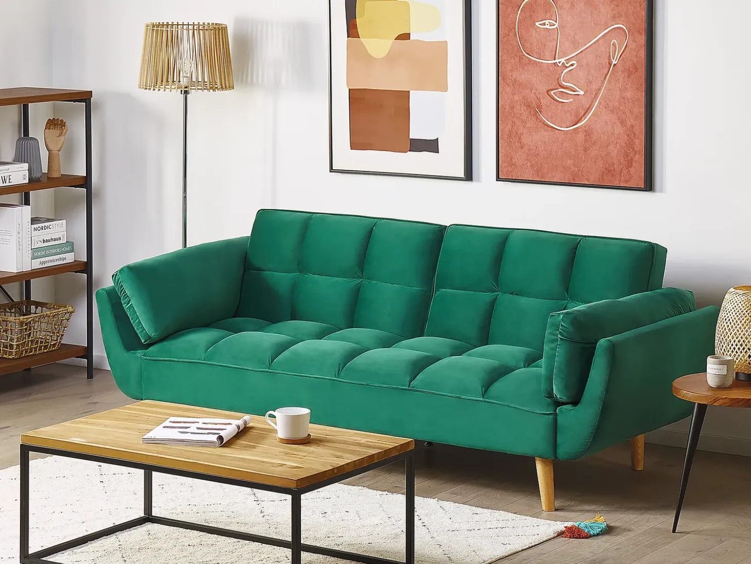 Hot Sofa rozkładana dla 3 osób ASBY Welur Zielony Sofy Z Funkcją Spania|Wszystkie Sofy