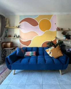 Clearance Sofa rozkładana dla 3 osób ASBY Welur Granatowy Sofy Z Funkcją Spania|Wszystkie Sofy
