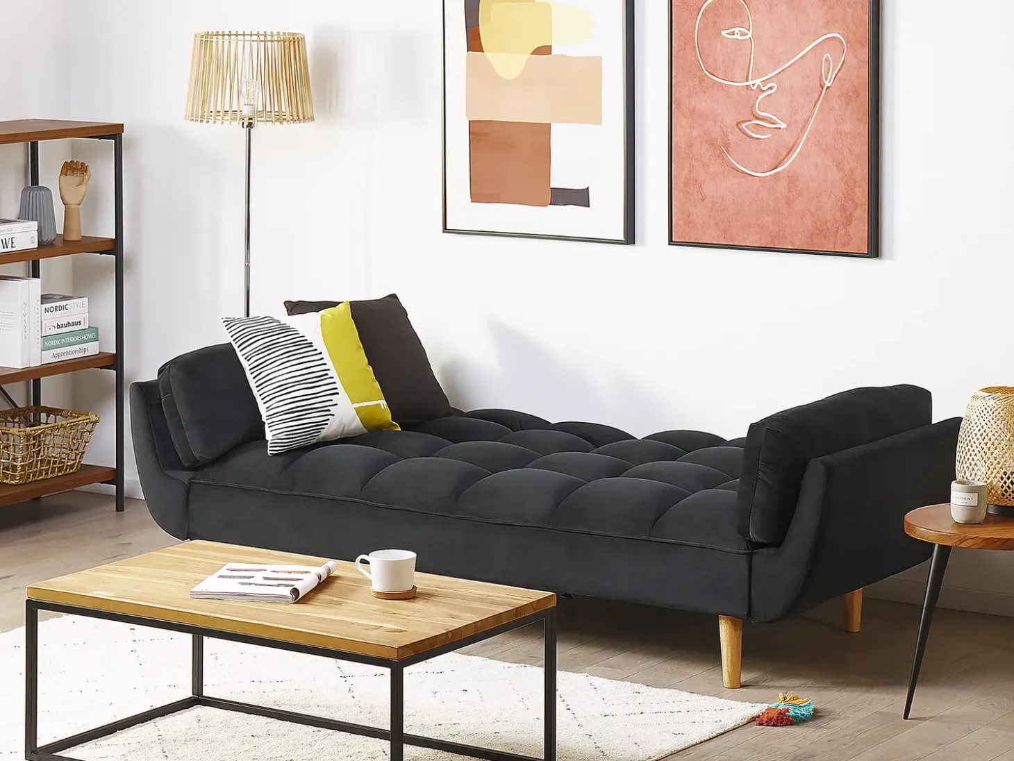 Online Sofa rozkładana dla 3 osób ASBY Welur Czarny Sofy Z Funkcją Spania|Wszystkie Sofy