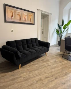 Online Sofa rozkładana dla 3 osób ASBY Welur Czarny Sofy Z Funkcją Spania|Wszystkie Sofy