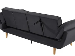 Online Sofa rozkładana dla 3 osób ASBY Welur Czarny Sofy Z Funkcją Spania|Wszystkie Sofy