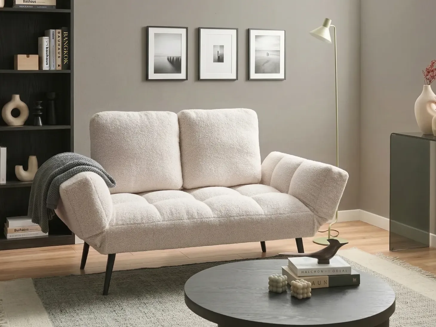 Hot Sofa rozkładana dla 2 osób BREKKE Boucle Złamana biel Sofy Z Funkcją Spania|Wszystkie Sofy
