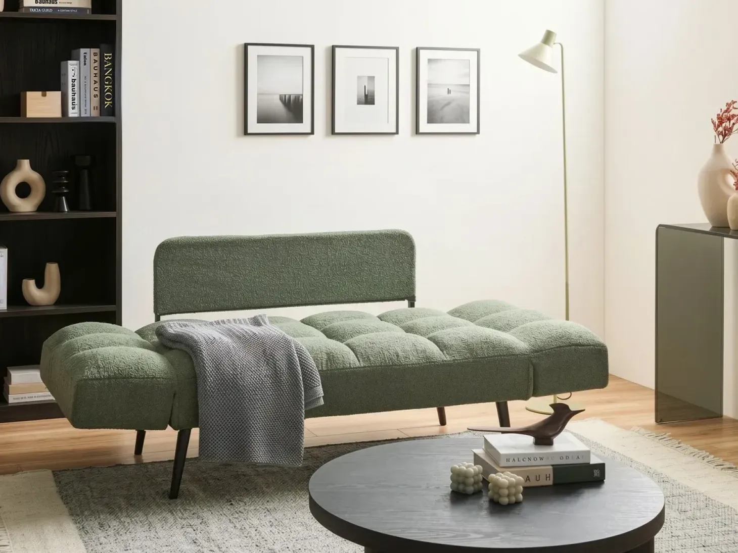 Hot Sofa rozkładana dla 2 osób BREKKE Boucle Zielony Sofy Z Funkcją Spania|Wszystkie Sofy