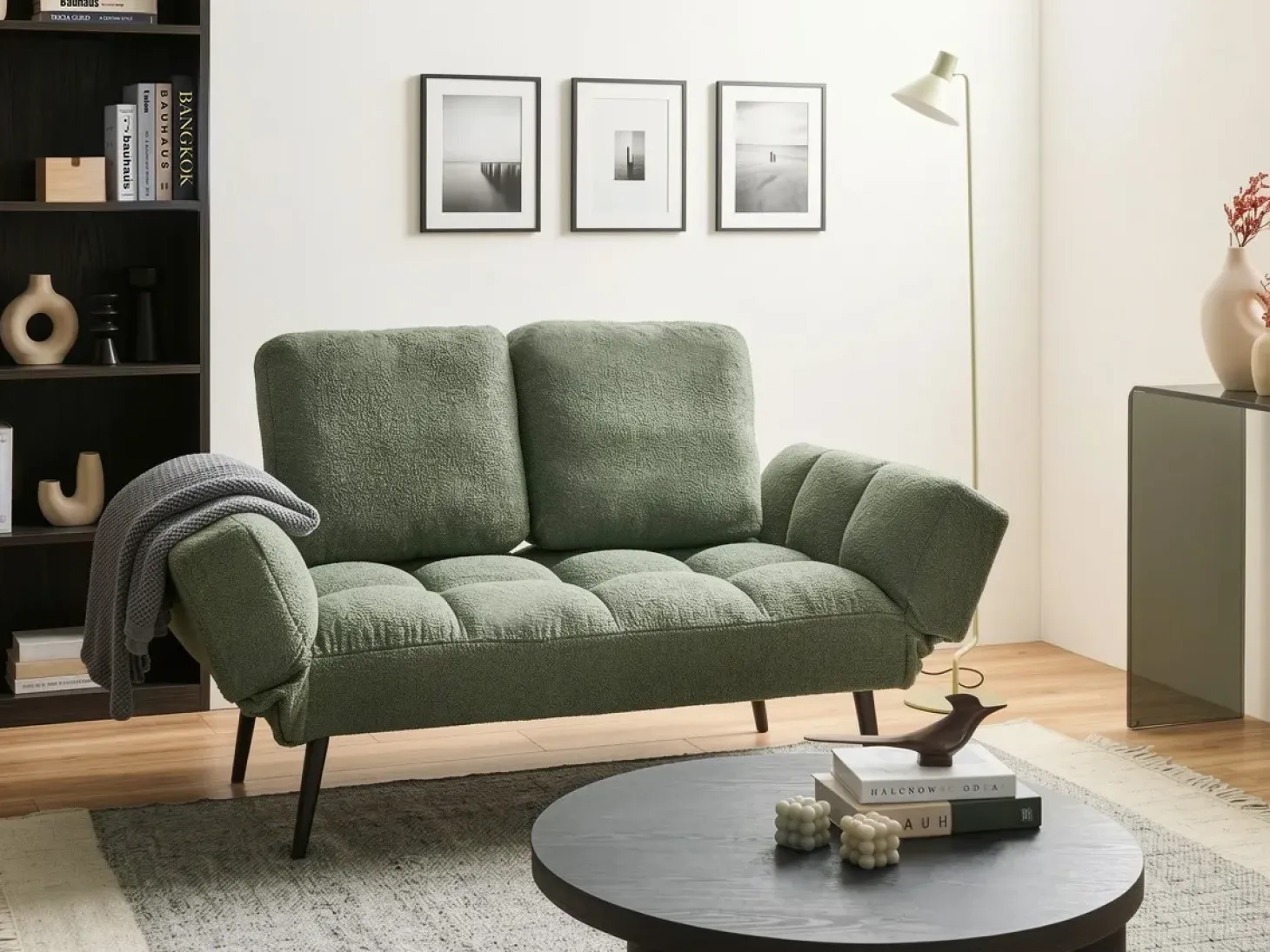 Hot Sofa rozkładana dla 2 osób BREKKE Boucle Zielony Sofy Z Funkcją Spania|Wszystkie Sofy