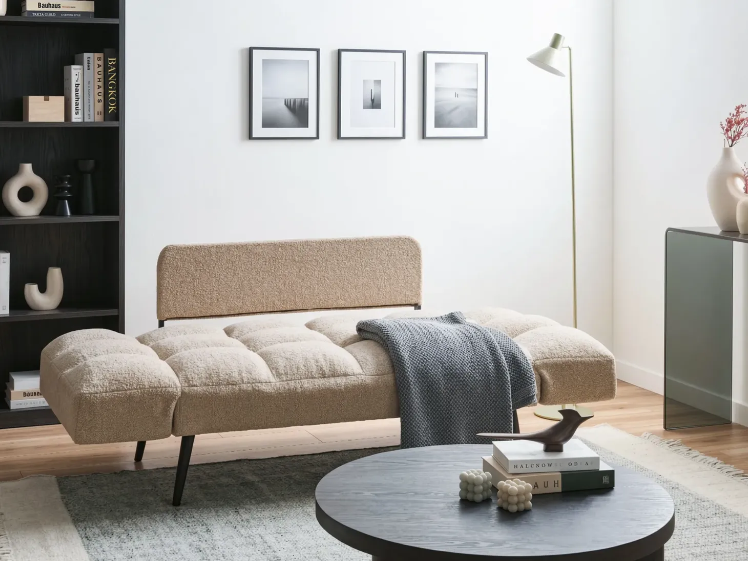 Best Sofa rozkładana dla 2 osób BREKKE Boucle Beżowy Sofy Z Funkcją Spania|Wszystkie Sofy
