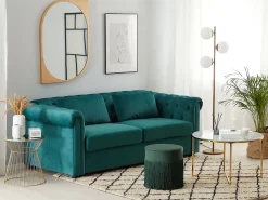 New Sofa rozkładana dla 3 osób CHESTERFIELD Welur Szmaragdowy Sofy Z Funkcją Spania|Wszystkie Sofy