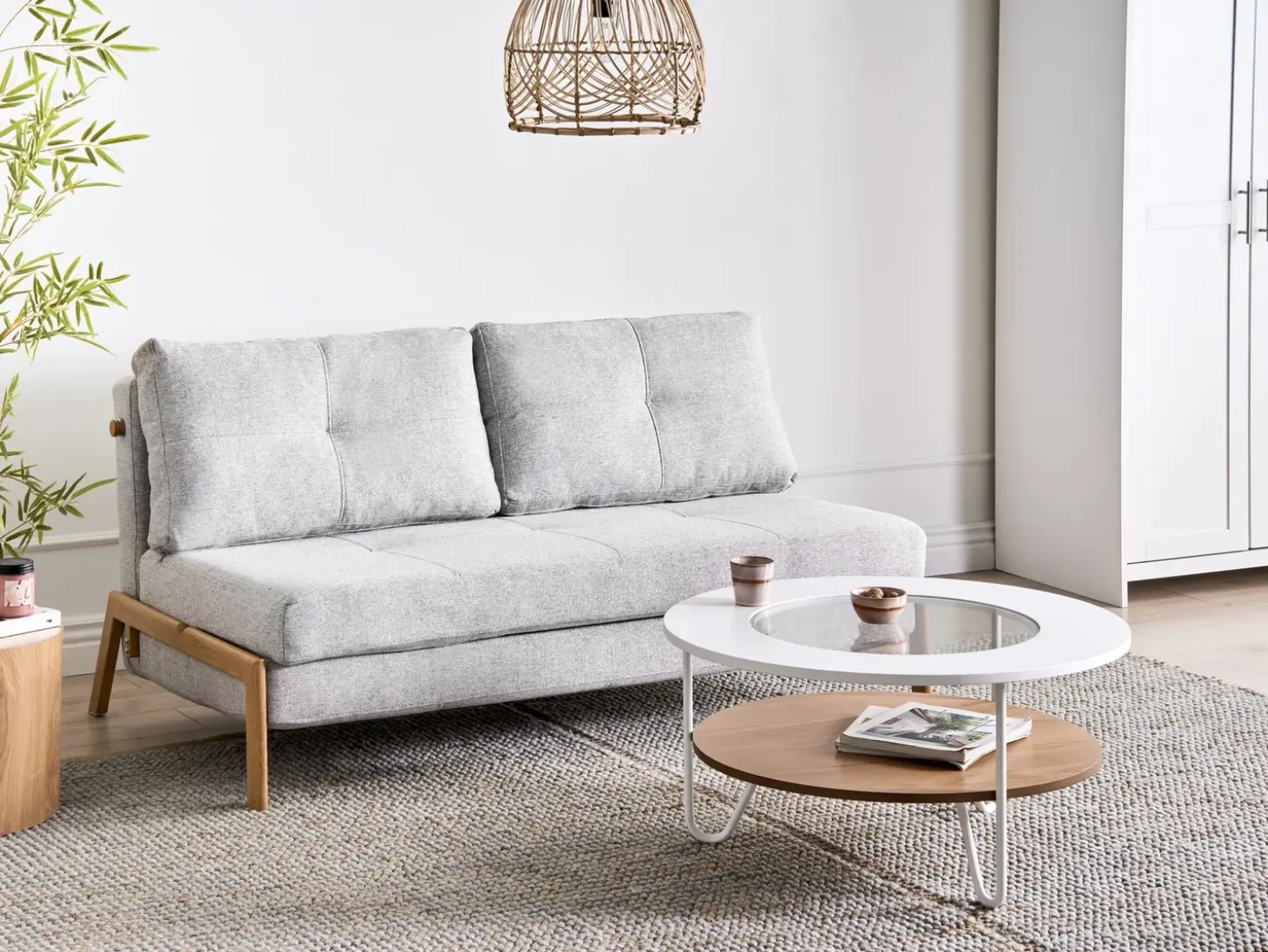 Outlet dla 2 osób EDLAND Jasnoszary Sofy Z Funkcją Spania|Wszystkie Sofy