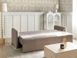 New Sofa rozkładana dla 3 osób EGGE Welur Beżowoszary Sofy Z Funkcją Spania|Wszystkie Sofy