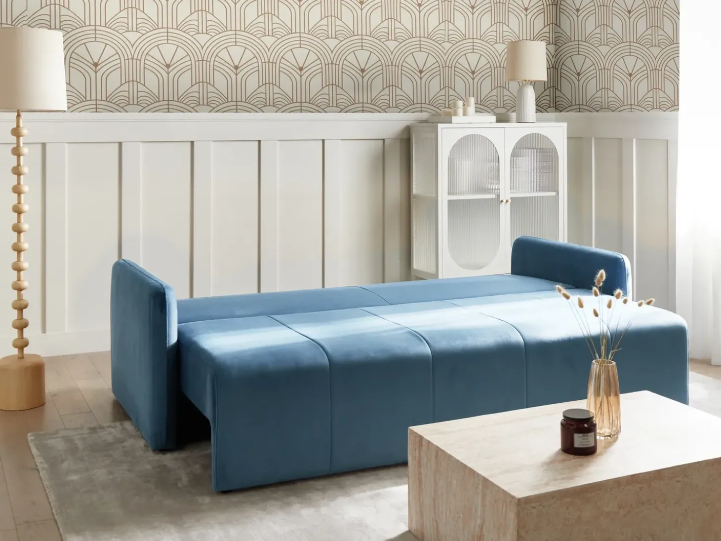 Sale Sofa rozkładana dla 3 osób EGGE Welur Sofy Z Funkcją Spania|Wszystkie Sofy