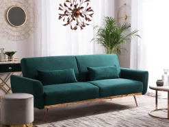 Sofa rozkładana dla 3 osób EINA Welur Szmaragdowy