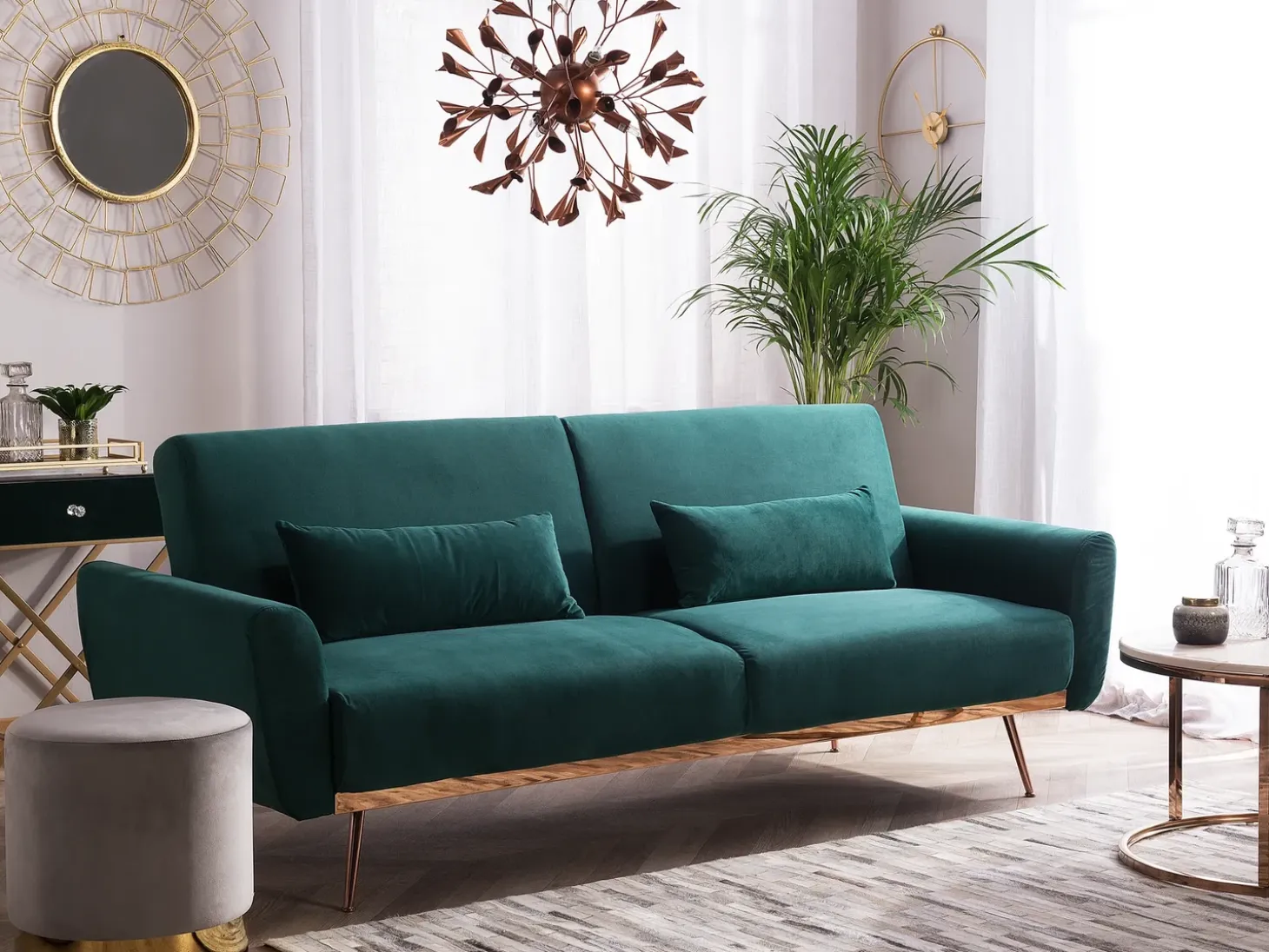 Sofa rozkładana dla 3 osób EINA Welur Szmaragdowy