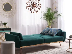 Sofa rozkładana dla 3 osób EINA Welur Szmaragdowy