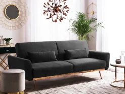 Sofa rozkładana dla 3 osób EINA Welur Czarny
