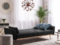 Sofa rozkładana dla 3 osób EINA Welur Czarny