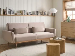 Discount Sofa rozkładana dla 3 osób EINA Welur Beżowoszary Sofy Z Funkcją Spania|Wszystkie Sofy