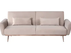 Discount Sofa rozkładana dla 3 osób EINA Welur Beżowoszary Sofy Z Funkcją Spania|Wszystkie Sofy