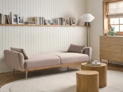 Discount Sofa rozkładana dla 3 osób EINA Welur Beżowoszary Sofy Z Funkcją Spania|Wszystkie Sofy