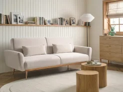 Sofa rozkładana dla 3 osób EINA Welur Jasnobeżowy Sofy Z Funkcją Spania|Wszystkie Sofy