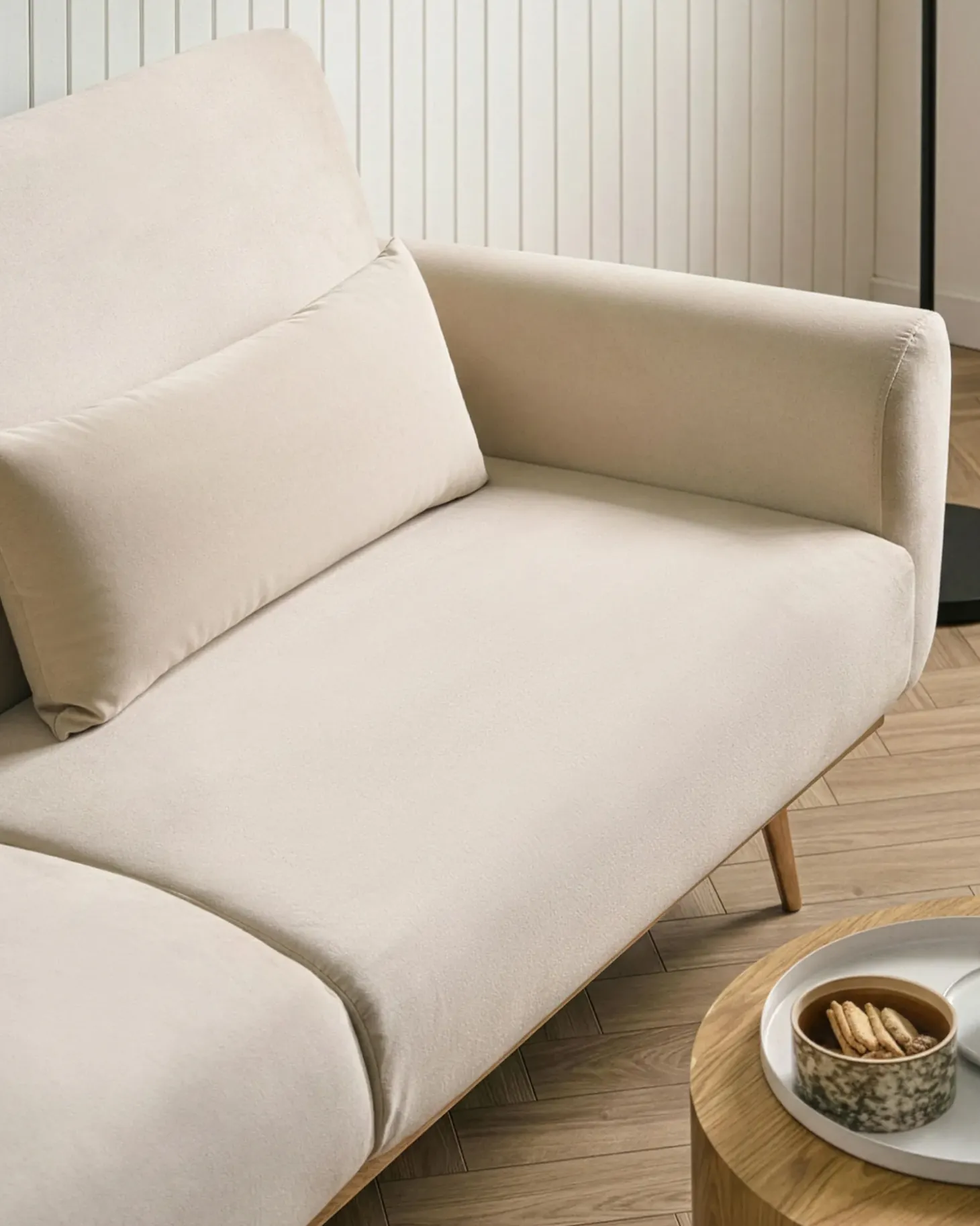 Sofa rozkładana dla 3 osób EINA Welur Jasnobeżowy Sofy Z Funkcją Spania|Wszystkie Sofy