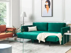 Online Sofa rozkładana dla 3 osób EKSJO Welur Szmaragdowy ze schowkiem Sofy Z Funkcją Spania|Wszystkie Sofy