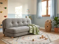 Clearance Sofa rozkładana dla 2 osób ESBJERG Len syntetyczny Ciemnoszary Sofy Z Funkcją Spania|Wszystkie Sofy