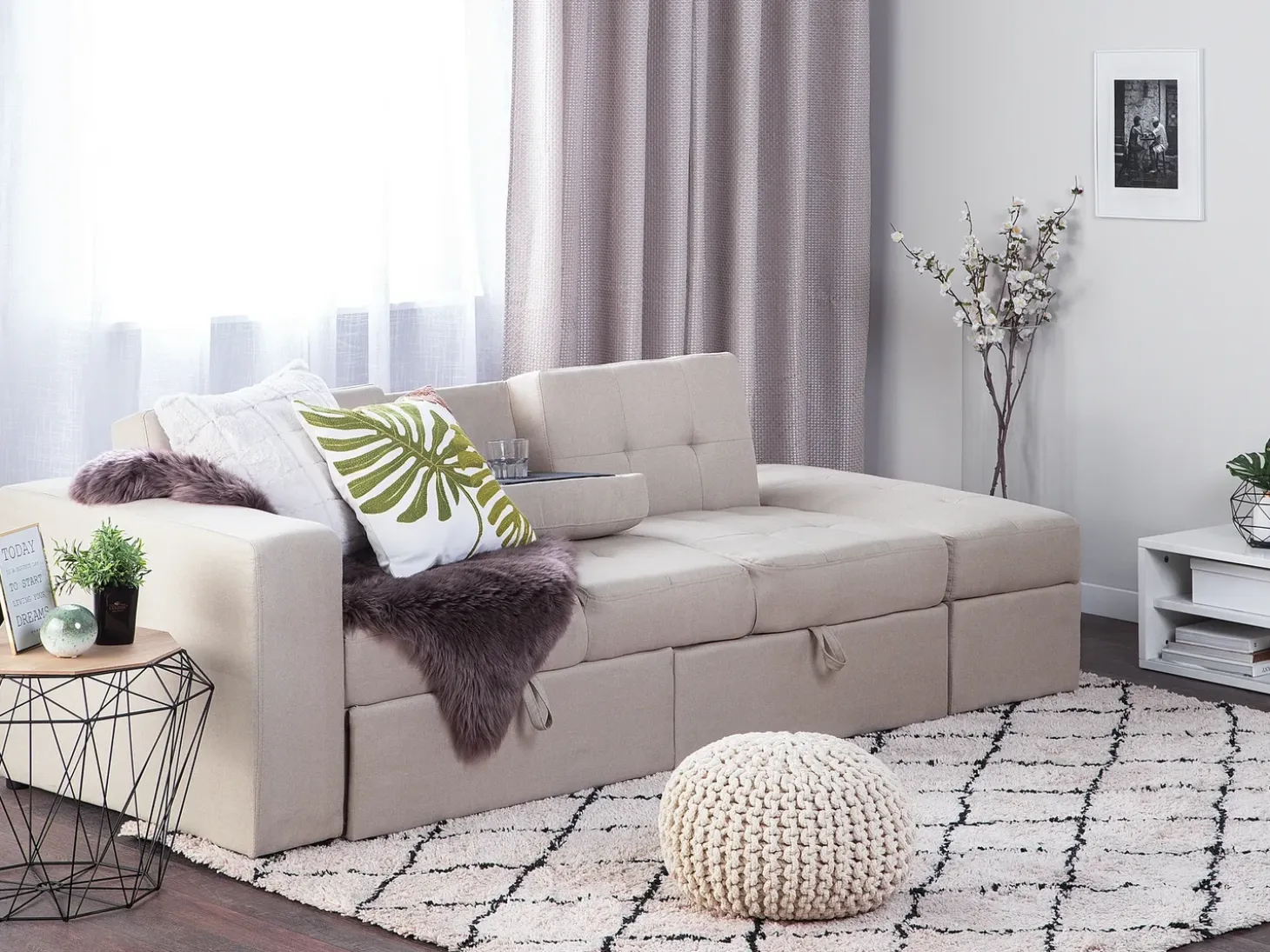 Sofa rozkładana dla 3 osób FALSTER Beżowy ze schowkiem