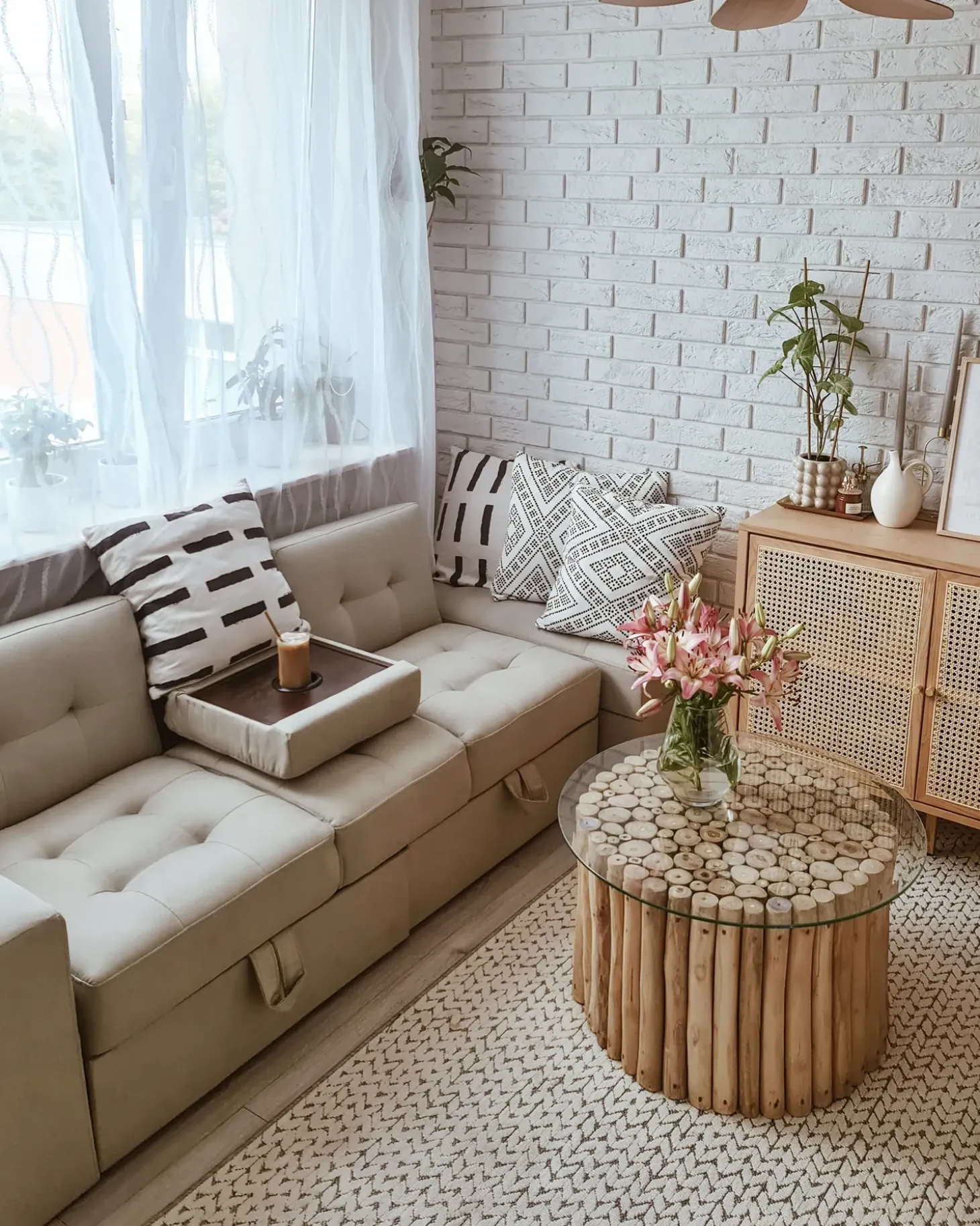 Sofa rozkładana dla 3 osób FALSTER Beżowy ze schowkiem