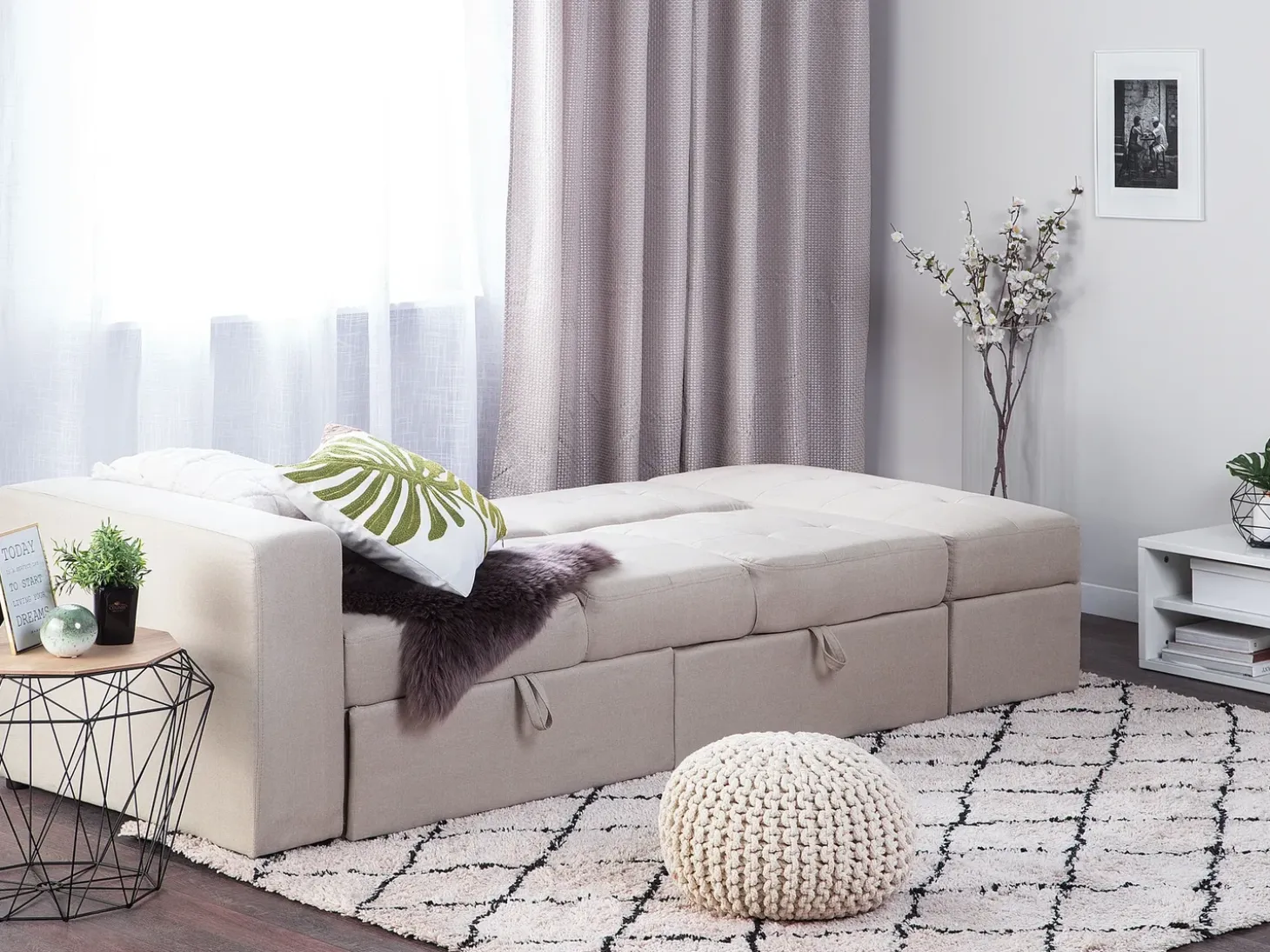 Sofa rozkładana dla 3 osób FALSTER Beżowy ze schowkiem