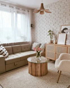 Sofa rozkładana dla 3 osób FALSTER Beżowy ze schowkiem