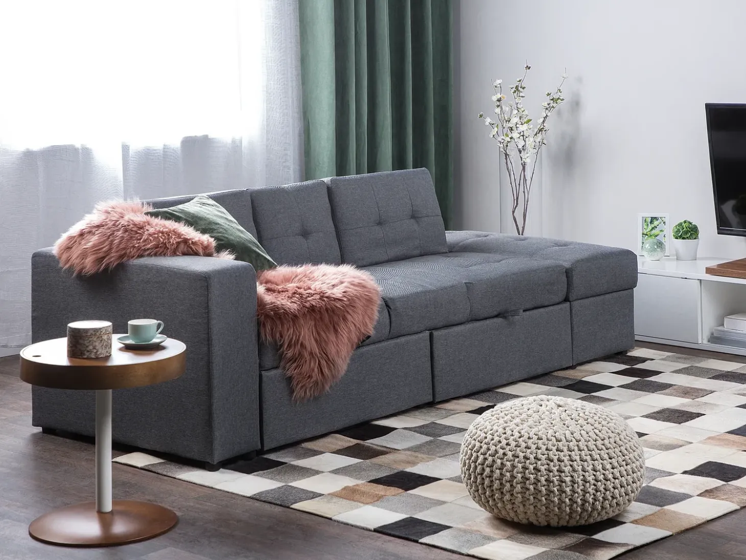 Sofa rozkładana dla 3 osób FALSTER Ciemnoszary ze schowkiem