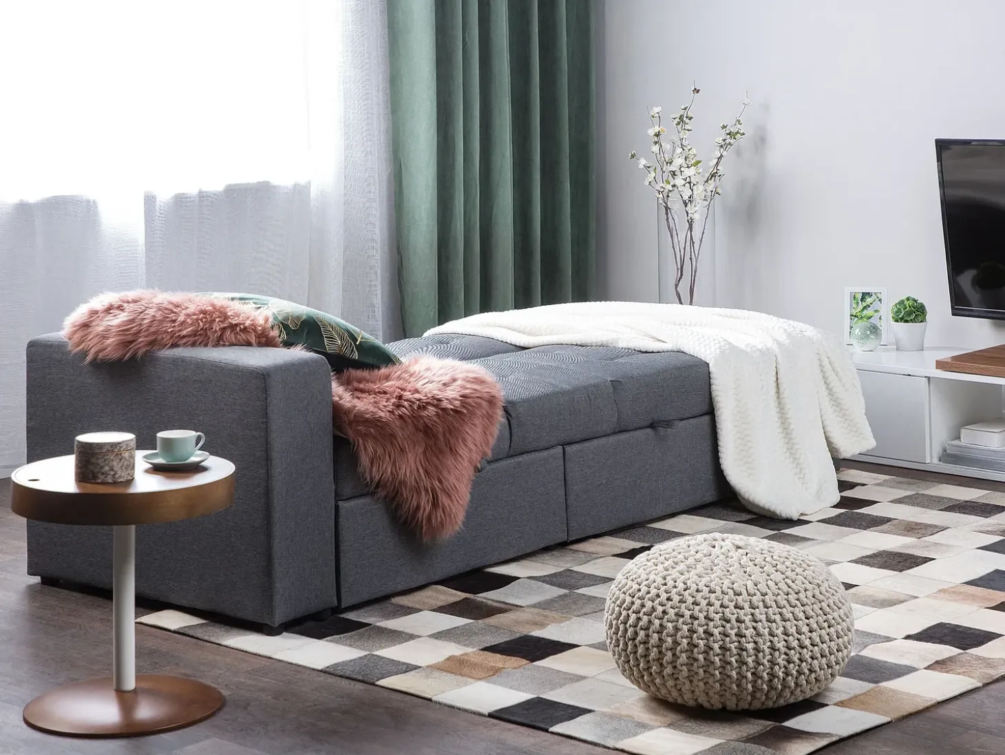 Sofa rozkładana dla 3 osób FALSTER Ciemnoszary ze schowkiem