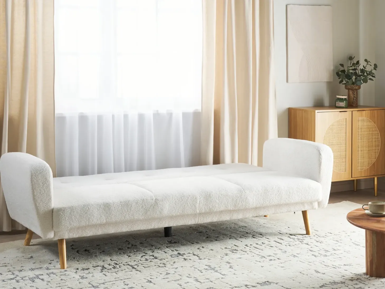 Best Sofa rozkładana dla 3 osób FLORLI Boucle Złamana biel Sofy Z Funkcją Spania|Wszystkie Sofy