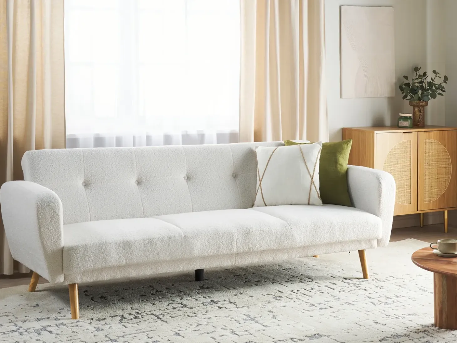 Best Sofa rozkładana dla 3 osób FLORLI Boucle Złamana biel Sofy Z Funkcją Spania|Wszystkie Sofy