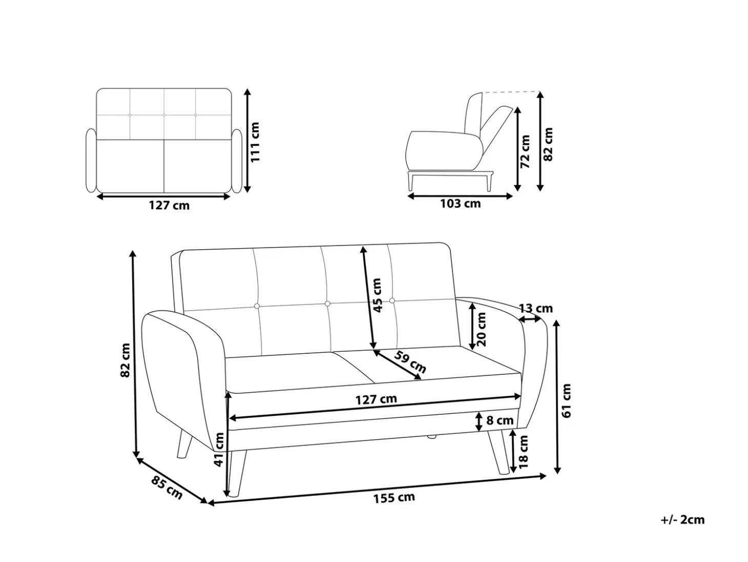 Sofa rozkładana dla 2 osób FLORLI Jasnoszary