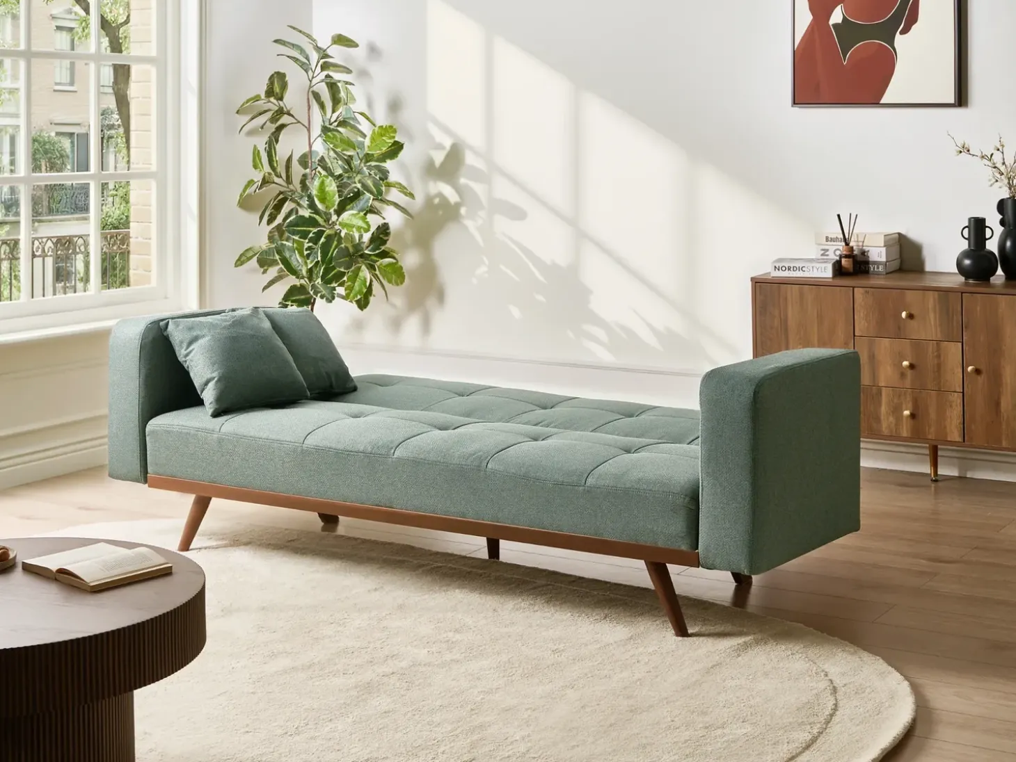 Online Sofa rozkładana dla 3 osób HJULBY Zielony Sofy Z Funkcją Spania|Wszystkie Sofy