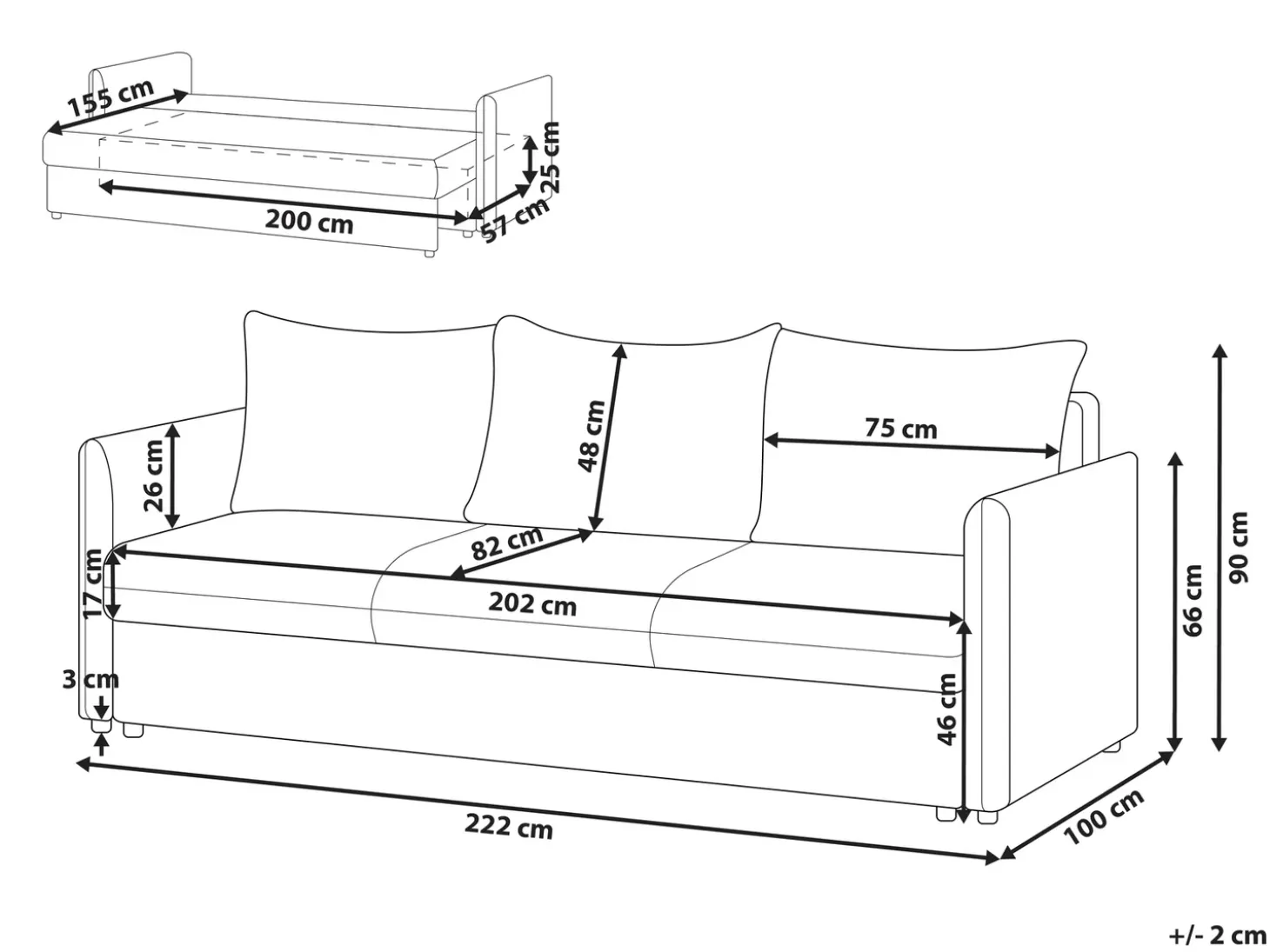 New Sofa rozkładana dla 3 osób HOLSEN Szenil Beżowoszary ze schowkiem Sofy Z Funkcją Spania|Wszystkie Sofy