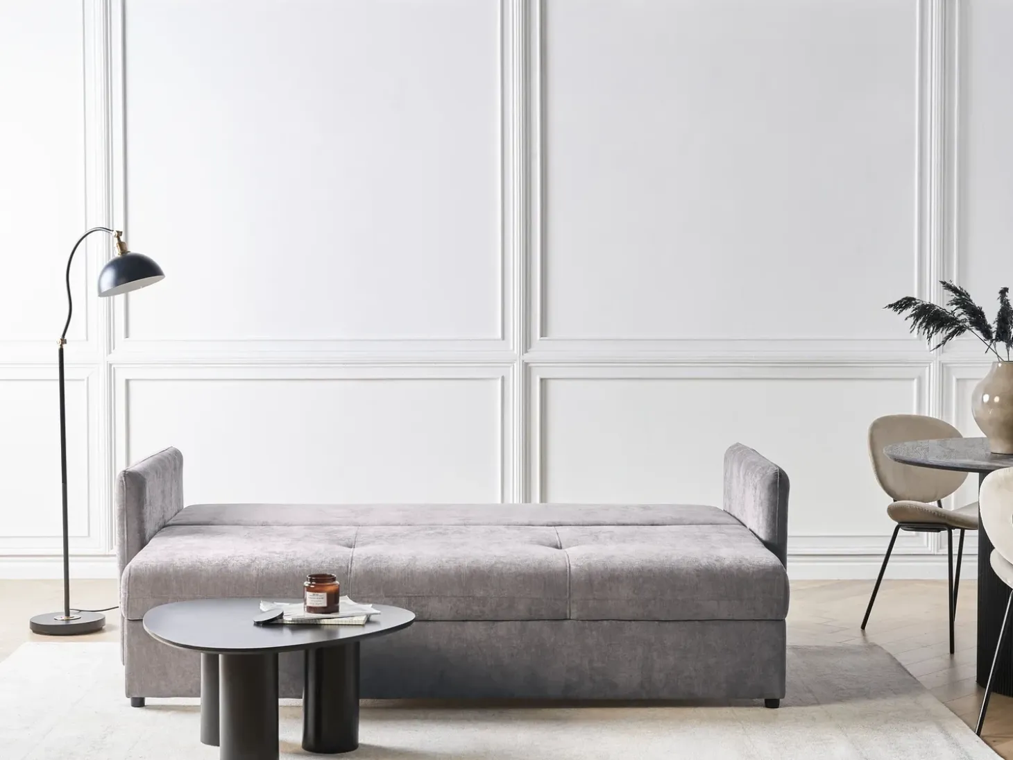 New Sofa rozkładana dla 3 osób HOLSEN Szenil Beżowoszary ze schowkiem Sofy Z Funkcją Spania|Wszystkie Sofy
