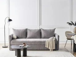 New Sofa rozkładana dla 3 osób HOLSEN Szenil Beżowoszary ze schowkiem Sofy Z Funkcją Spania|Wszystkie Sofy