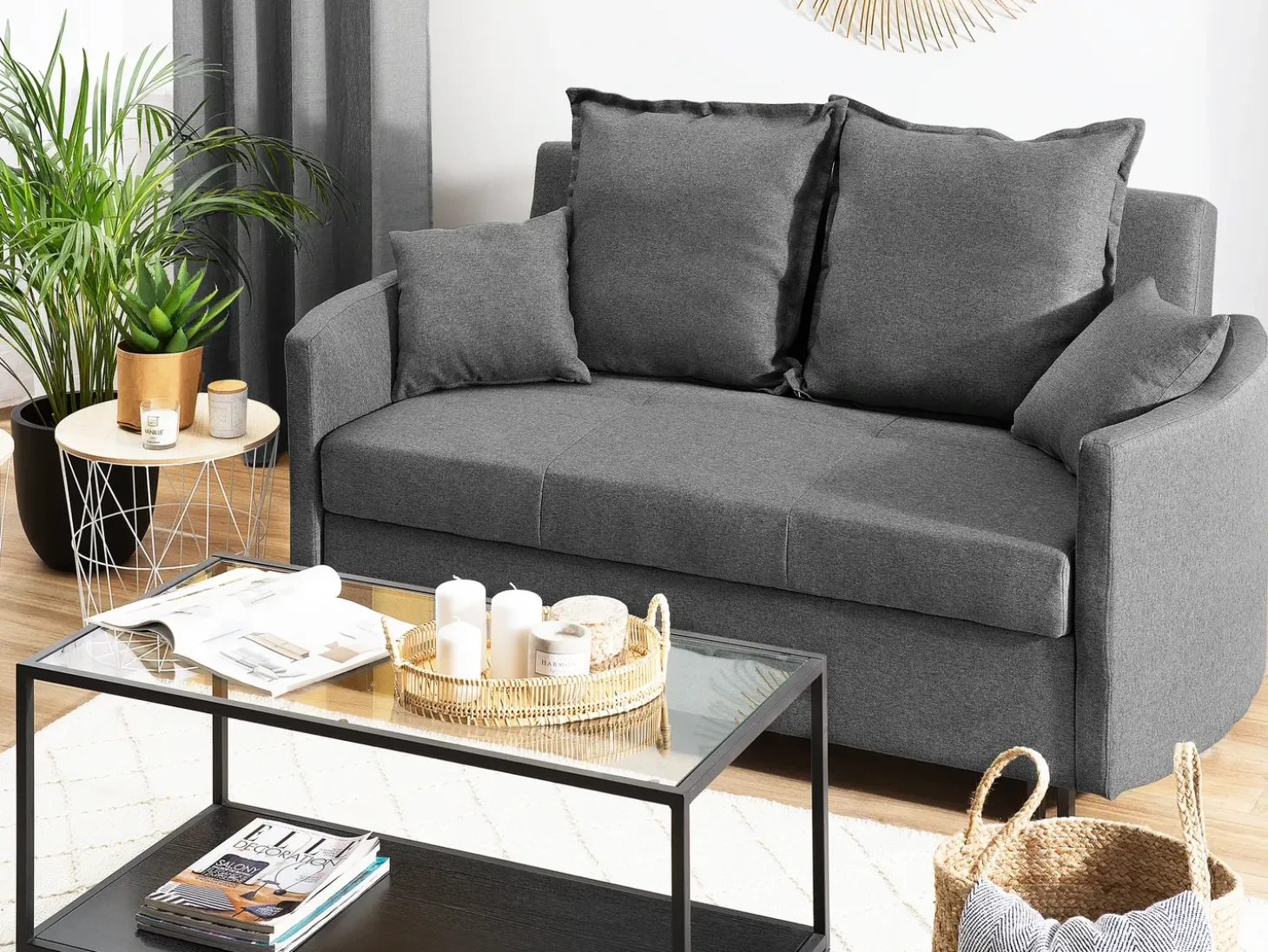 Discount Sofa rozkładana dla 2 osób HOVIN Szary Sofy Z Funkcją Spania|Wszystkie Sofy