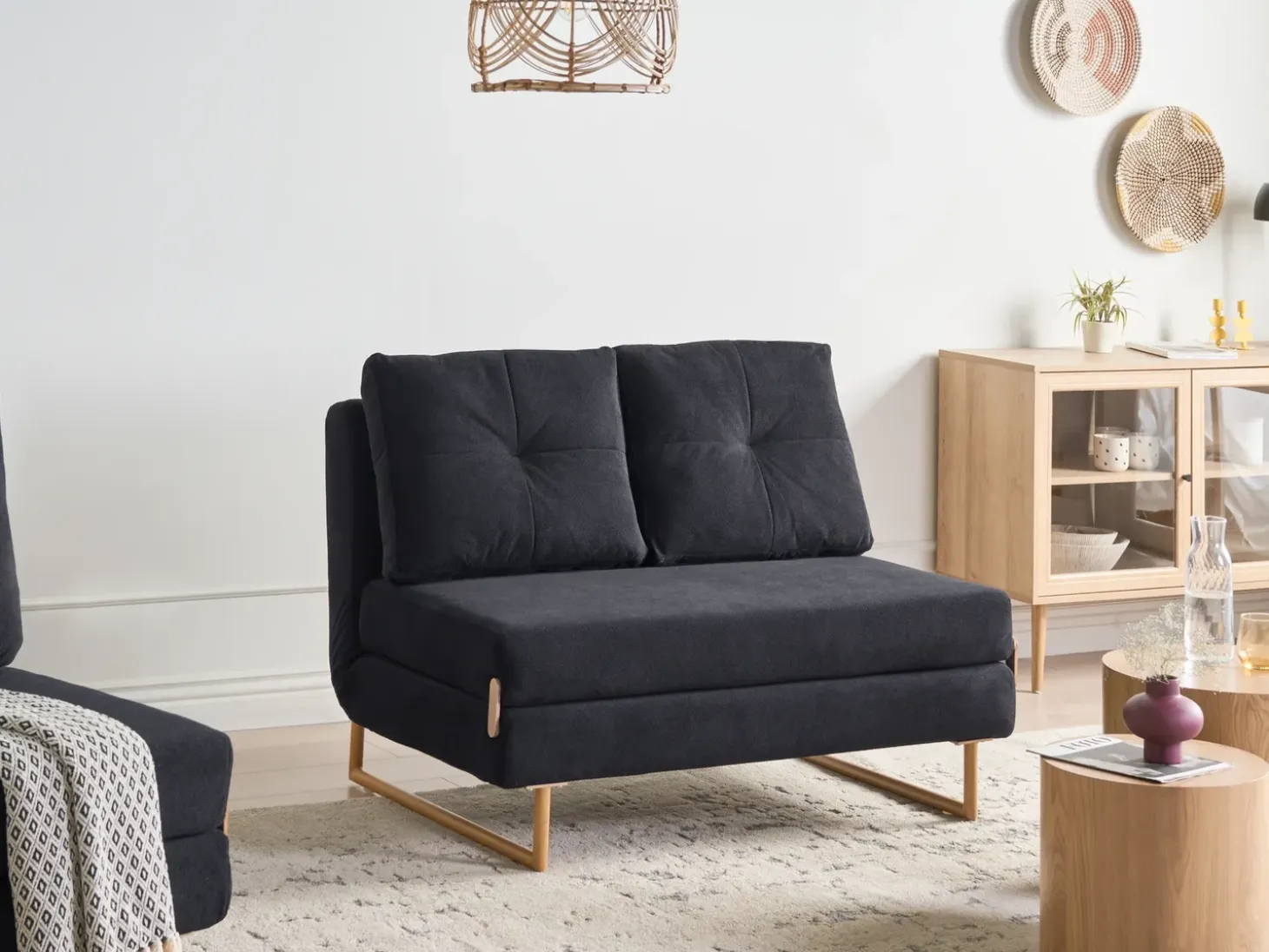 New Sofa rozkładana dla 2 osób JERSLEV Czarny Sofy Z Funkcją Spania|Wszystkie Sofy