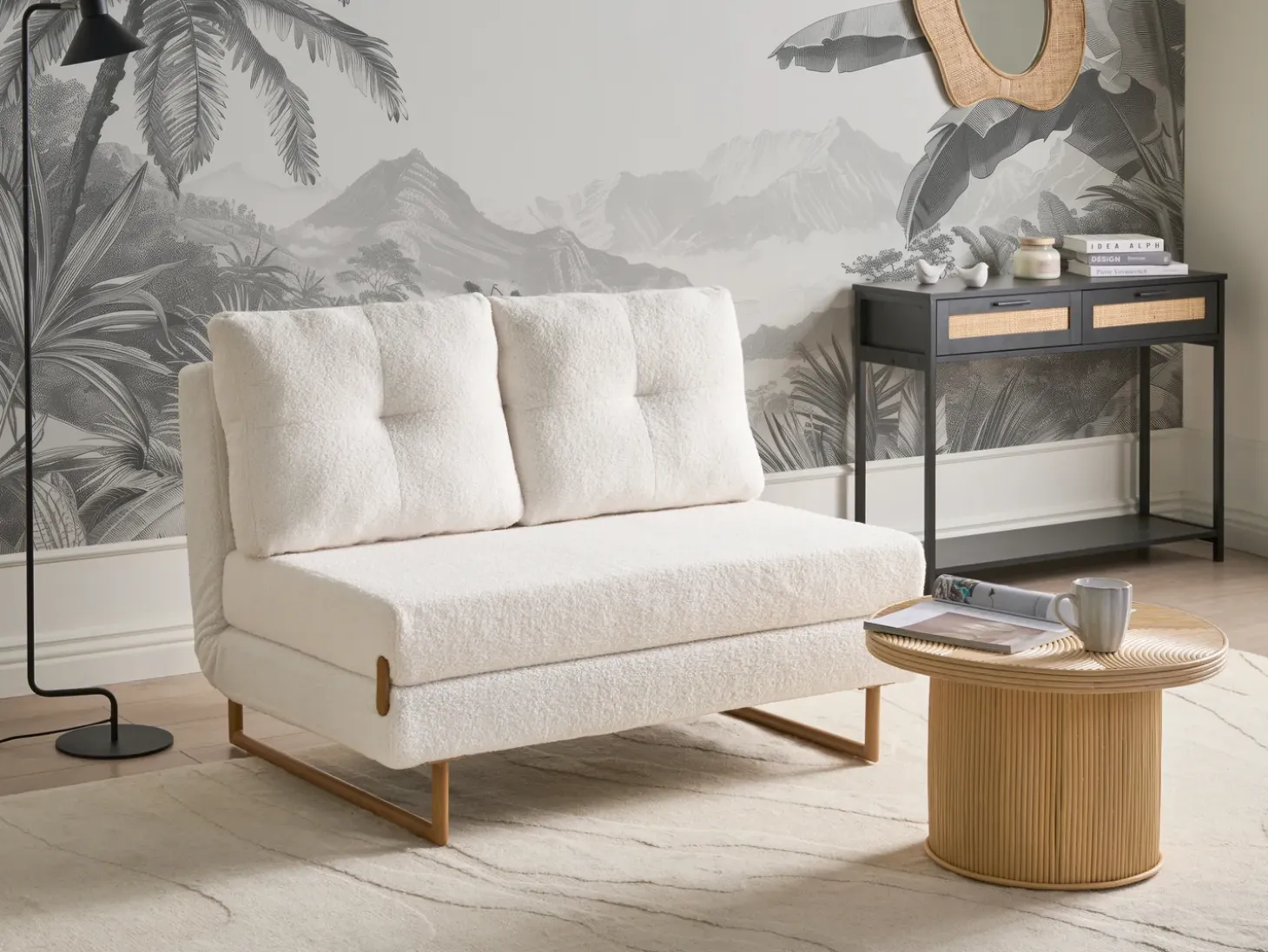 New Sofa rozkładana dla 2 osób JERSLEV Boucle Złamana biel Sofy Z Funkcją Spania|Wszystkie Sofy