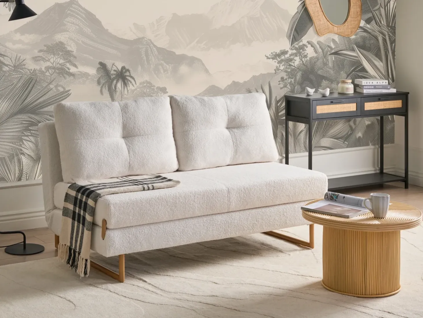 Clearance Sofa rozkładana dla 3 osób JERSLEV Boucle Złamana biel Sofy Z Funkcją Spania|Wszystkie Sofy