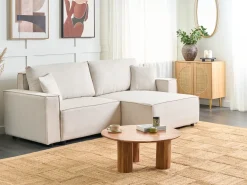 Sofa rozkładana dla 3 osób KARILA Jasnobeżowy ze schowkiem Lewostronny