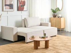 Sofa rozkładana dla 3 osób KARILA Jasnobeżowy ze schowkiem Lewostronny
