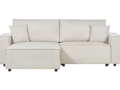 Sofa rozkładana dla 3 osób KARILA Jasnobeżowy ze schowkiem Prawostronny