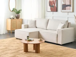 Sofa rozkładana dla 3 osób KARILA Jasnobeżowy ze schowkiem Prawostronny